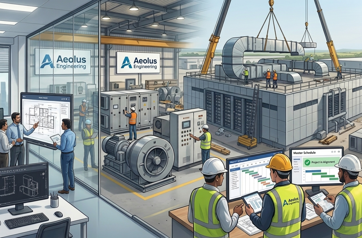 Aeolus design, fabrication and site execution teams working across a project from drawing to rooftop installation